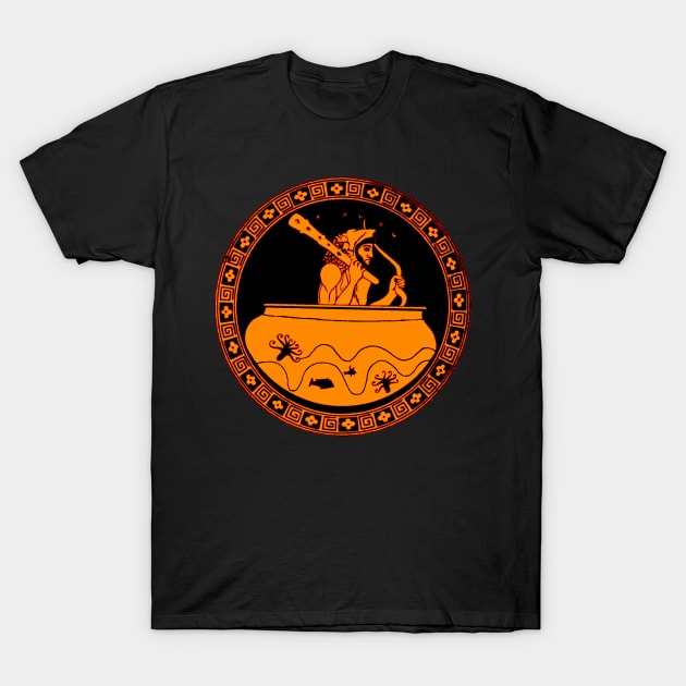 Herakles (Hercules) with club inside a greek dinos vase attic red figure T-Shirt by WillowNox7